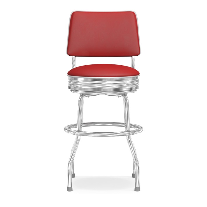 Cushion-Back Diner Stool, 24&quot;, Dark Red