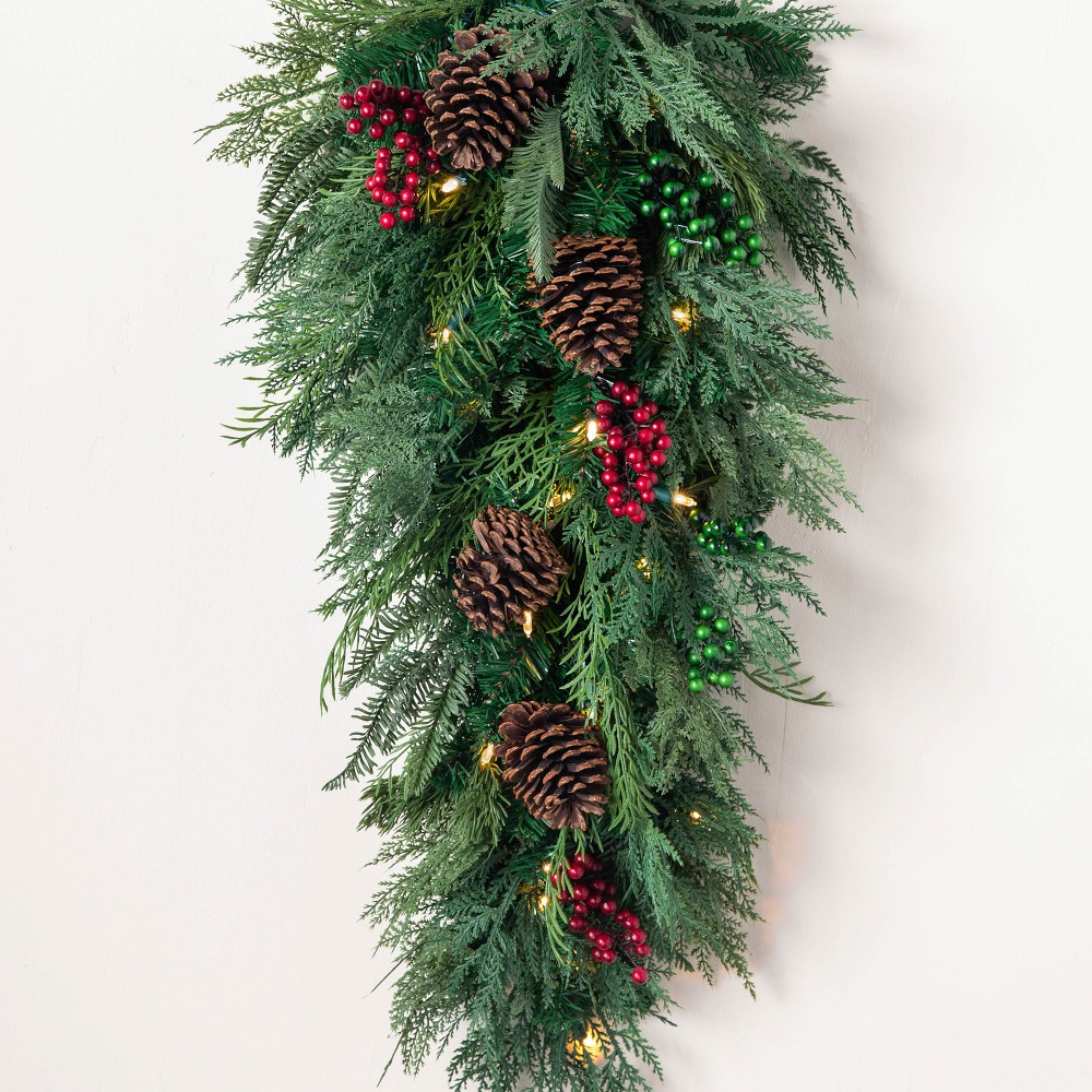 Balsam Hill Outdoor Winter Evergreen Swag, 36", LED Clear