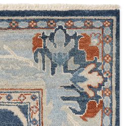 Fleur Hand Knotted Rug Swatch, 18" X 18", Peacoat/Spice