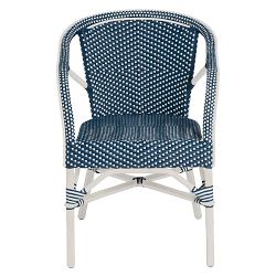 French Bistro Dining Armchair, Aluminum, White, Navy/White