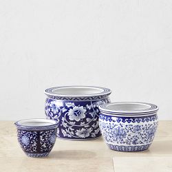 Blue &amp; White Ceramic House Planter Set