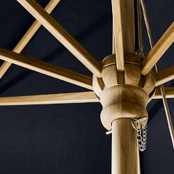 10' Round Outdoor Larnaca Teak Umbrella, Navy Canopy