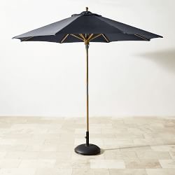 10' Round Outdoor Larnaca Teak Umbrella, Navy Canopy
