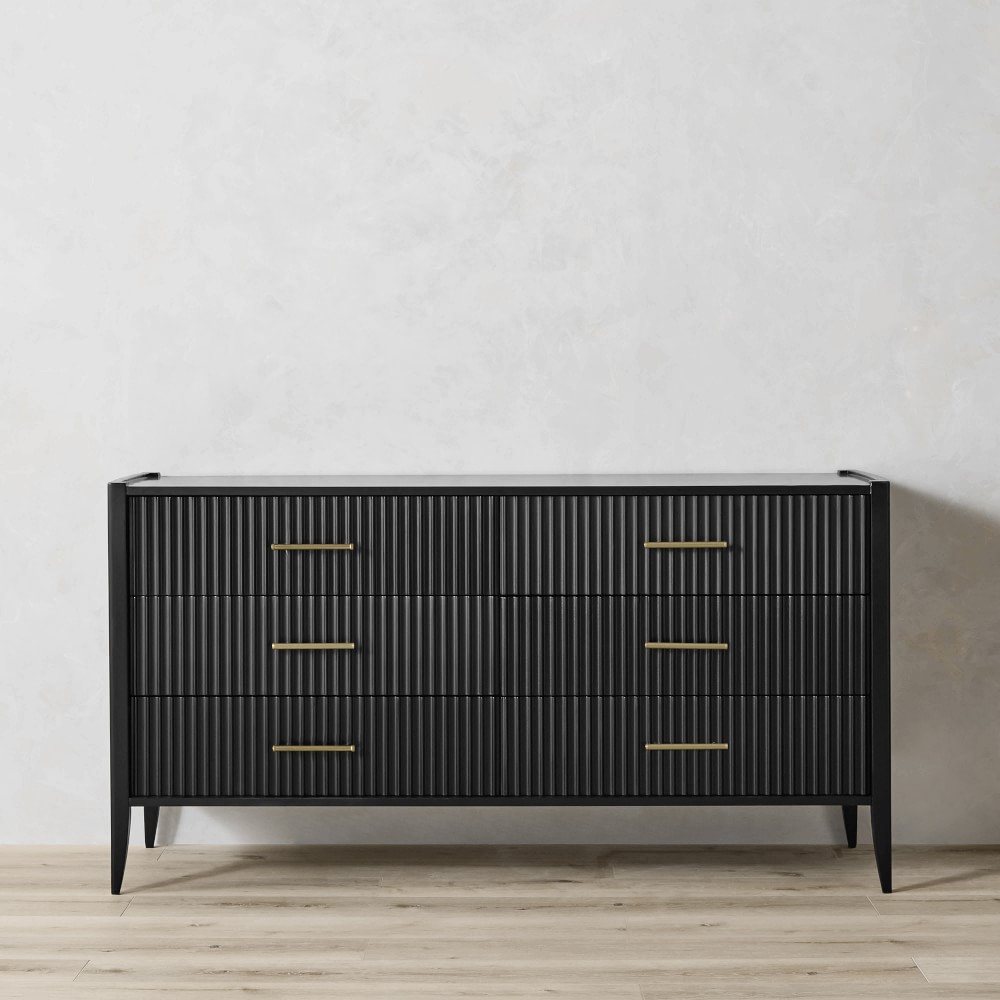 OPEN BOX: Lewis 6 Drawer Dresser, Ebony, Antique Brass