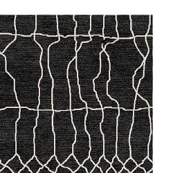Moroccan Wave Hand Knotted Rug Swatch, 18" X 18", Black