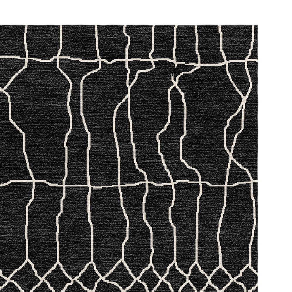 Moroccan Wave Hand Knotted Rug Swatch, 18" X 18", Black
