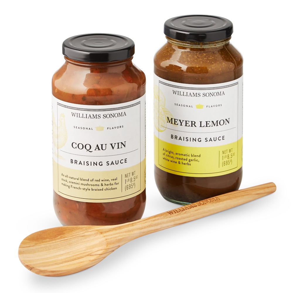 Williams Sonoma Meyer Lemon & Coq au Vin Braising Sauces with Olivewood Spoon