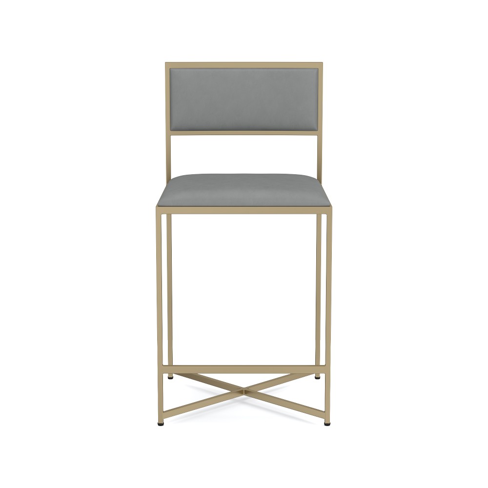 OPEN BOX: Dessau Counter Stool, Milano Leather, Grey, Antique Brass