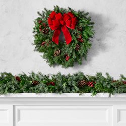 Holiday Berry &amp; Pine Pre-Lit Live Wreath &amp; Garland