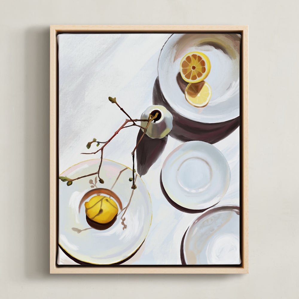 Minted, Kinga Subject, Flatlay Lemon Study, Framed Canvas, 11x14, Natural Wood Frame