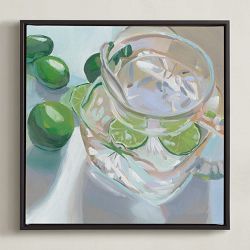 Minted Cut Glass and Limes Jenny Westenhofer, Rich Black Wood Frame, Framed Canvas, 16x16