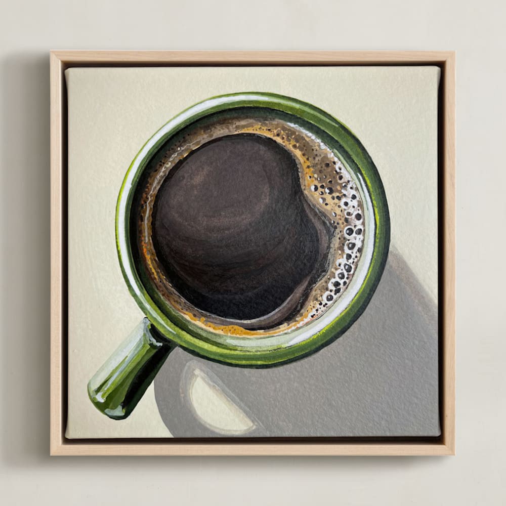 Minted, PaintbyNumber, Morning Coffee, Framed Canvas, 11x11, Natural Wood Frame
