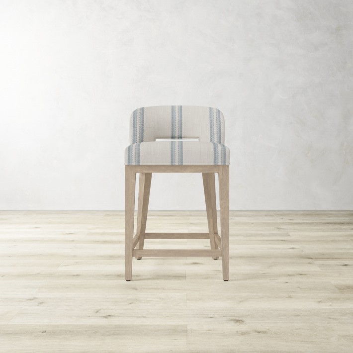 Saratoga Dining Curved Back Counter Stool, Standard, Performance Double Stripe, Mist, Heritage Grey