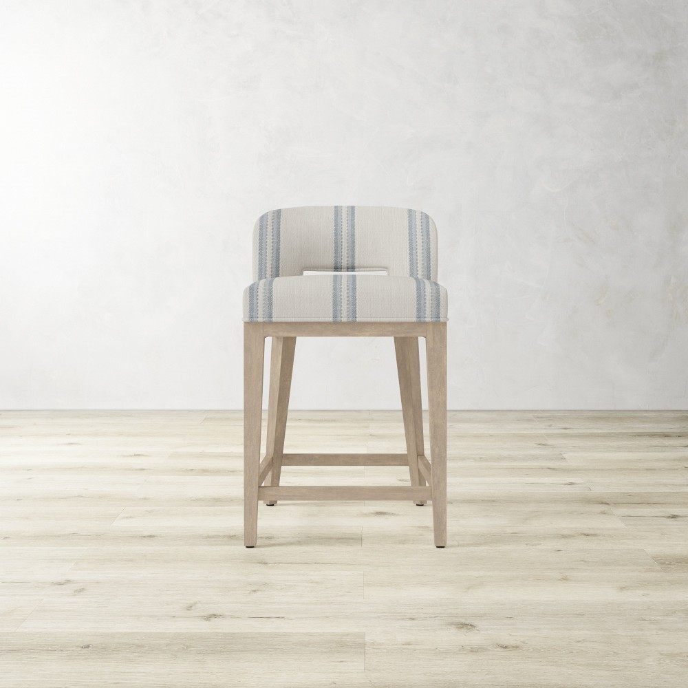 Saratoga Dining Curved Back Counter Stool, Standard, Performance Double Stripe, Mist, Heritage Grey