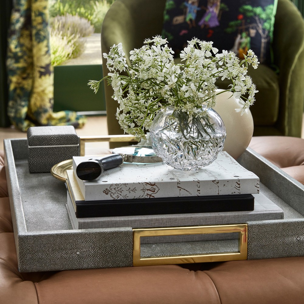 Faux Shagreen &amp; Brass Ottoman Tray, Rectangle