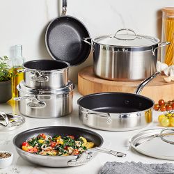 Hestan ProBond Professional Clad Stainless-Steel TITUM Nonstick 10-Piece Cookware Set