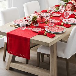 Linen Double Hemstitch Table Runner, Red