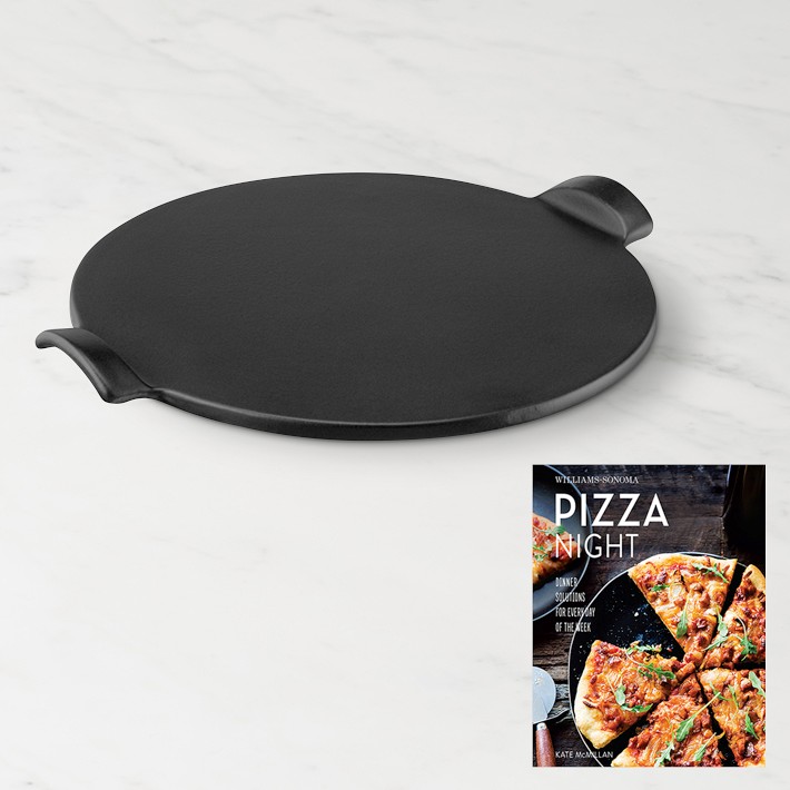 Emile Henry French Ceramic Pizza Stone with Cookbook, Black