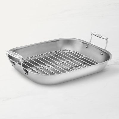 All-Clad D3&#174; Stainless-Steel Flared Roasting Pan with Rack, Large