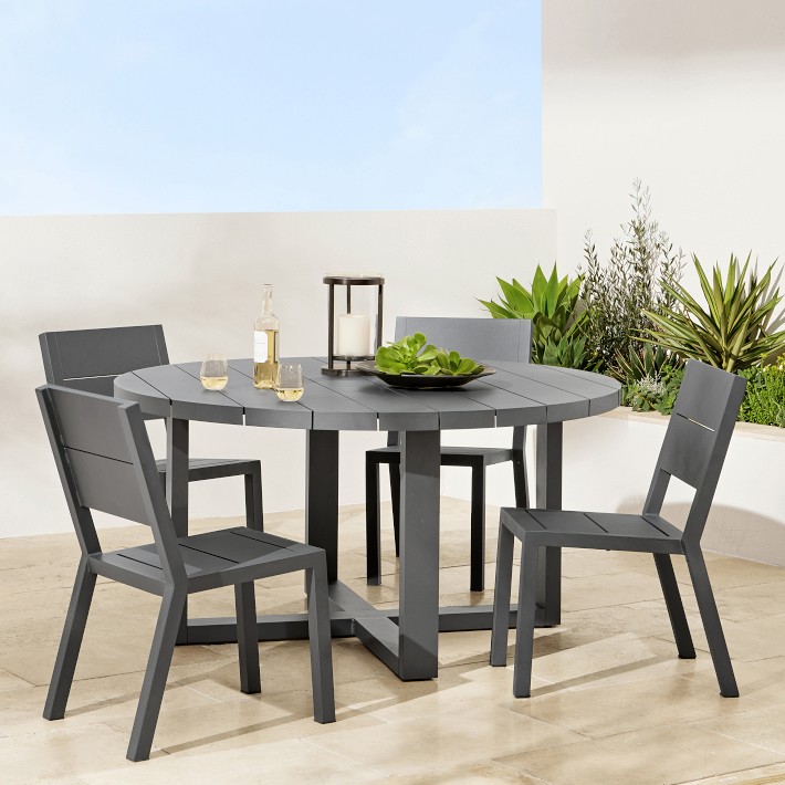 Larnaca Outdoor Slate Grey Metal Round Dining Table (60&quot;)