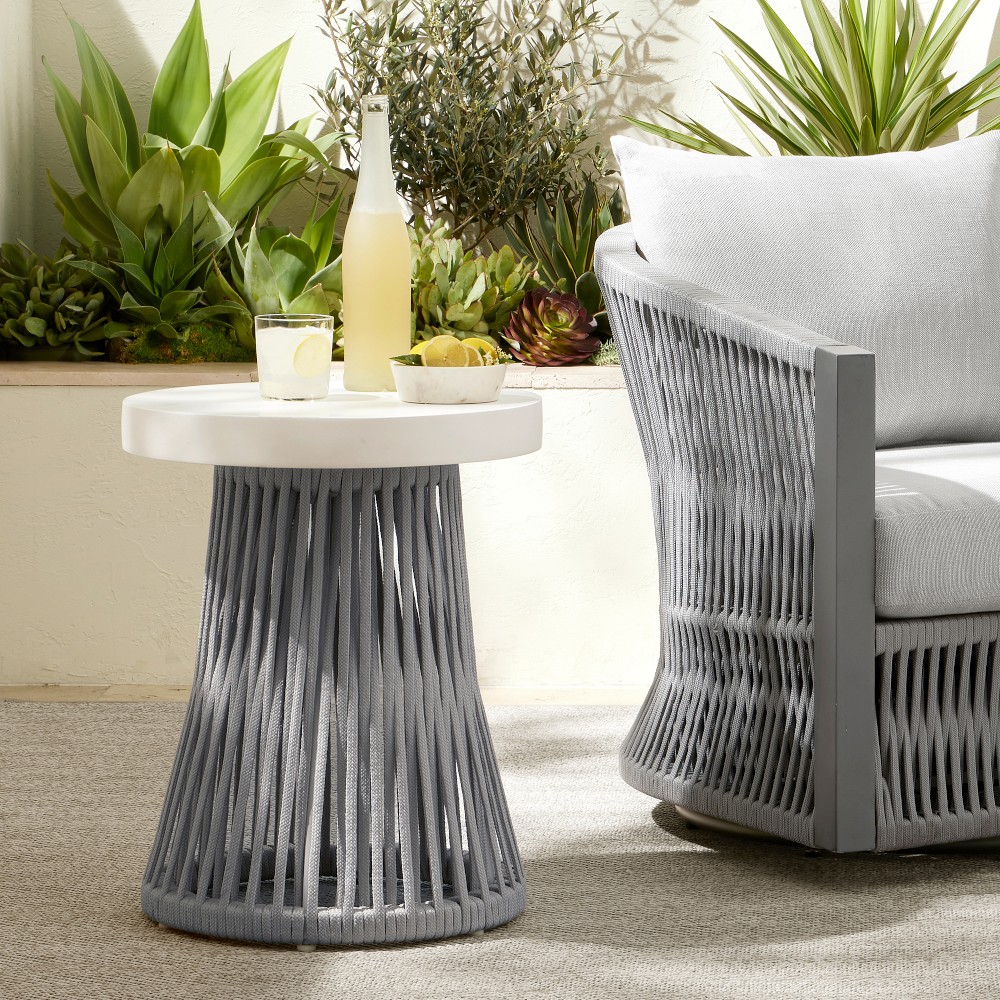 Pasadena Outdoor Fiberstone and Rope Side Table (18&quot;)