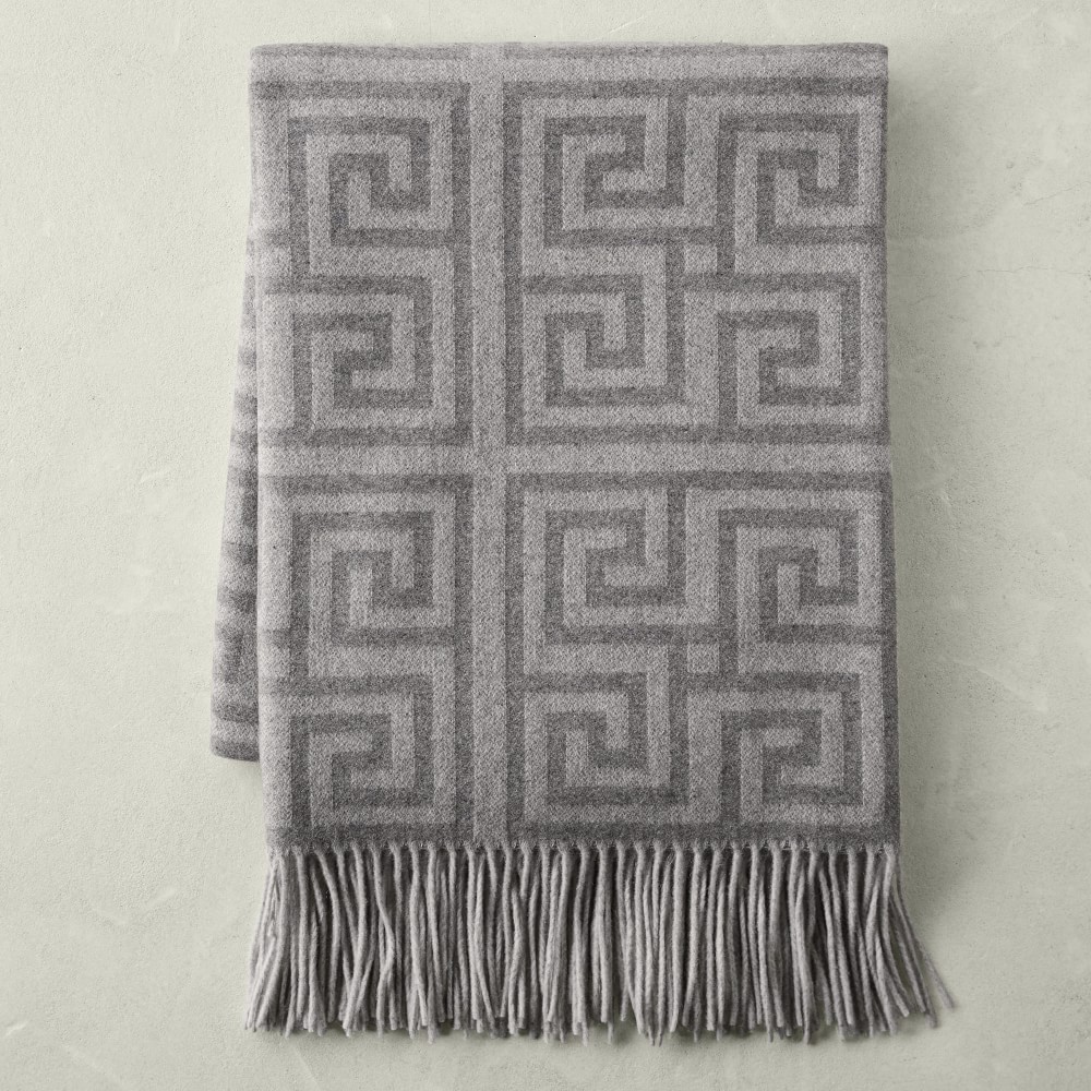 Greek Key Cashmere Throw, Steeple Gray