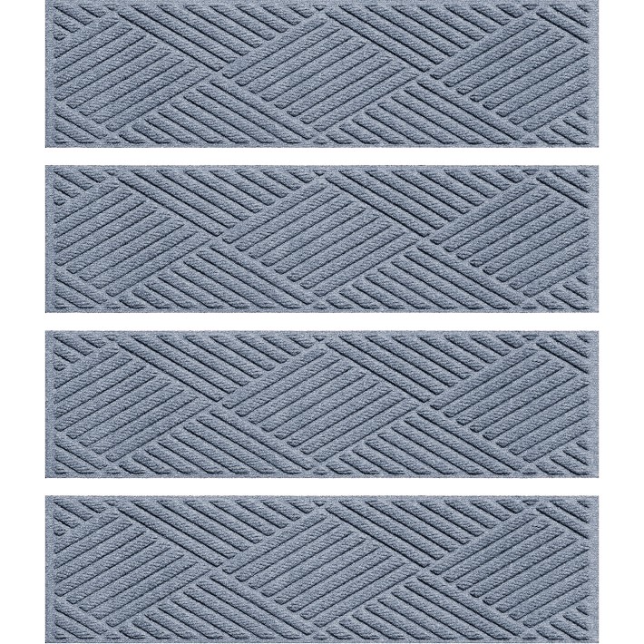 Waterhog Diamonds 8.5"x30" Stair Tread Mats, Set of 4, Bluestone