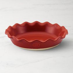 Emile Henry French Ceramic Artisan Ruffled Pie Dish, Burgundy