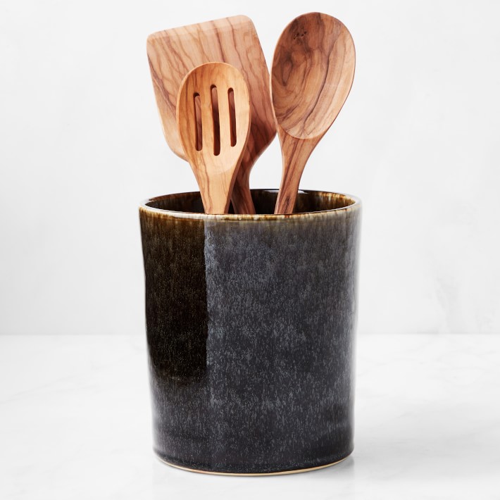 Cyprus Reactive Glaze Utensil Holder, Black