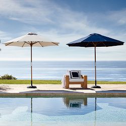 10' Round Outdoor Larnaca Teak Umbrella, Navy Canopy