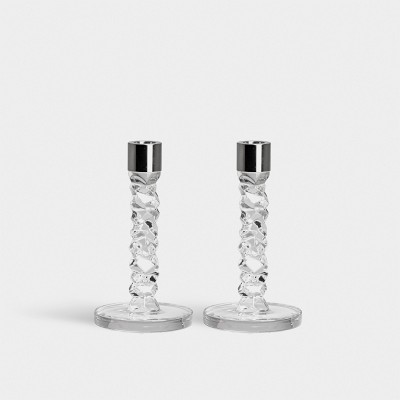 Orrefors Carat Candlestick, Silver, Small, Set Of 2