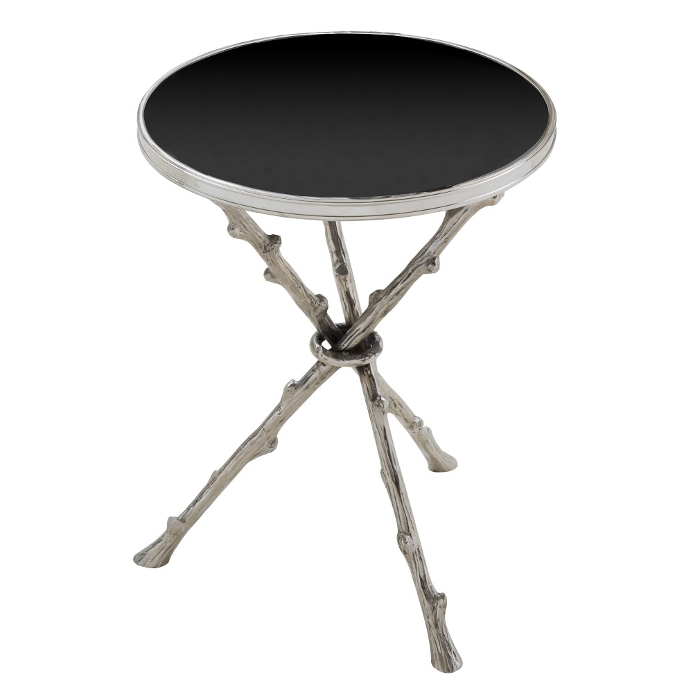 Faux Bois Accent Table, Nickel, Black Top