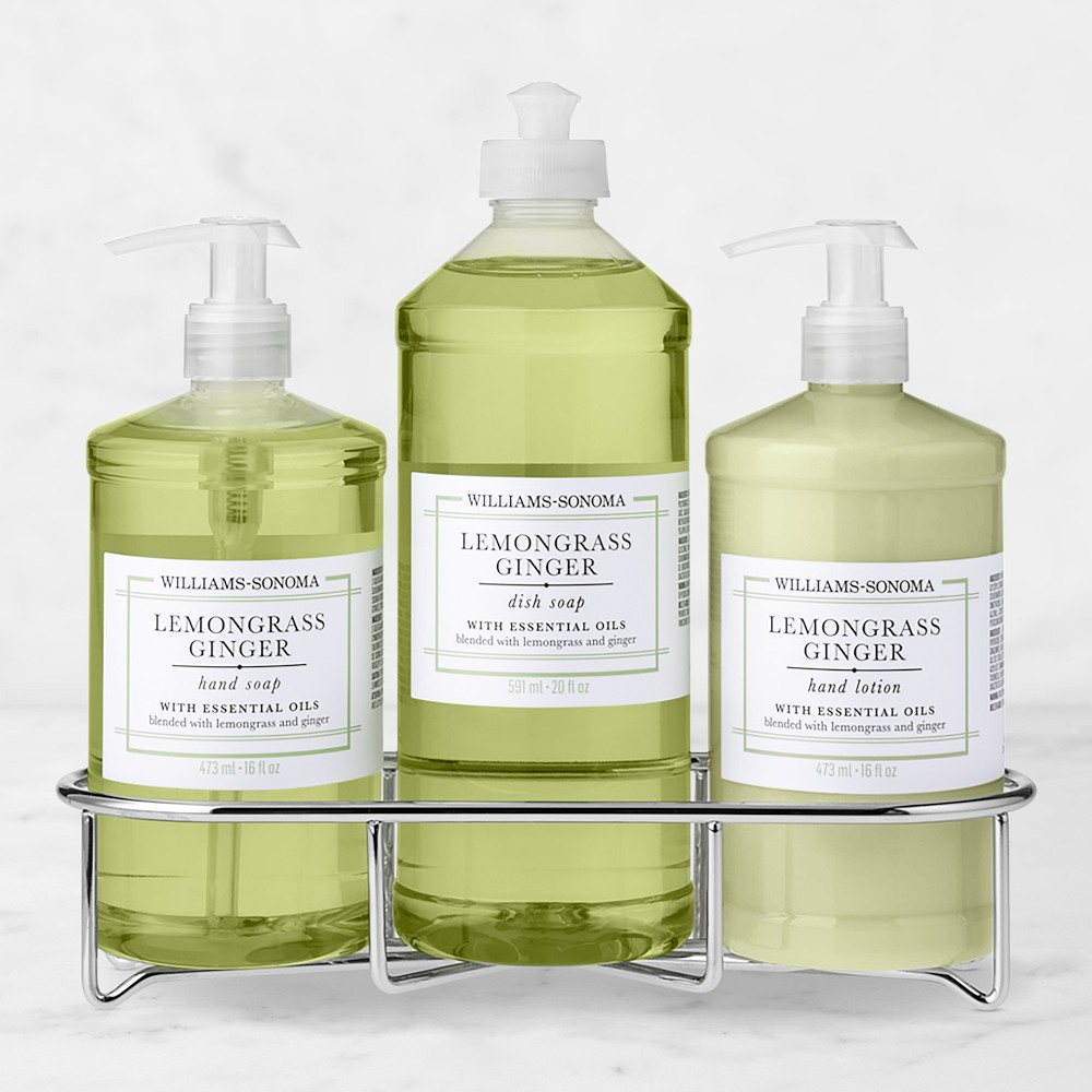 Williams Sonoma Lemongrass Ginger Hand Soap & Lotion 4-Piece Set, Classic, Stainless-Steel
