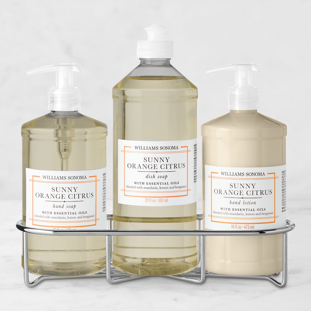 Williams Sonoma Sunny Orange Citrus Hand Soap & Lotion 4-Piece Kitchen Essentials Set, Classic