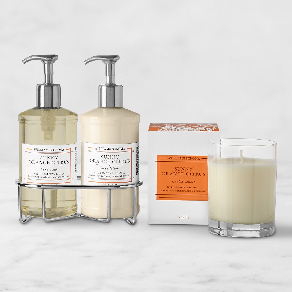 Williams Sonoma Sunny Orange Citrus Hand Soap & Lotion 4-Piece Set, Deluxe, Stainless-Steel