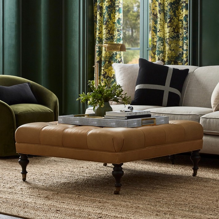 Fairfax Square Ottoman, Turned Leg with Tufted Top (26&quot;-42&quot;)