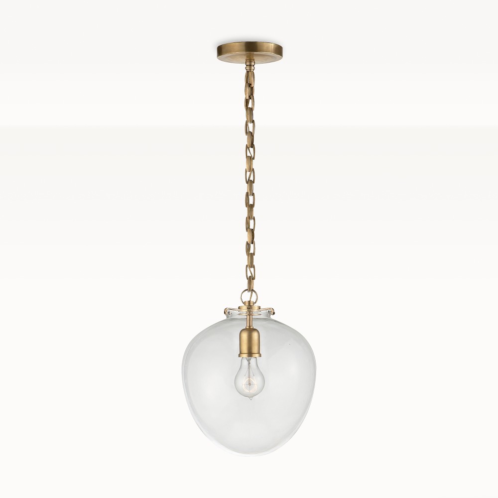 Scarlet Acorn Pendant, Clear Glass, Antique Brass