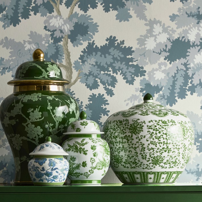 Green Ginger Jar, Floral Vine