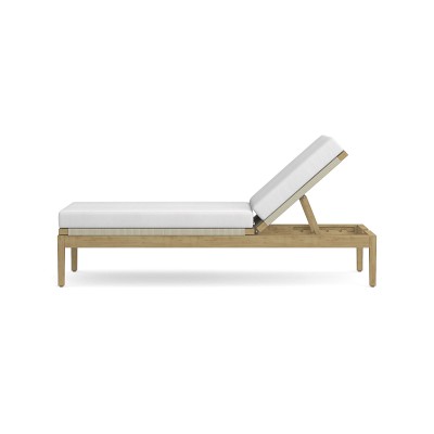 Ws Pasadena Chaise Cushion, Reticulated, Sunbrella Performance Canvas, White, Natural Teak