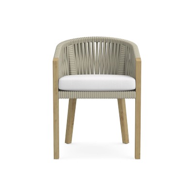 Ws Pasadena Dining Arm Chair Cushion, Reticulated, Sunbrella Performance Canvas, White, Natural Teak