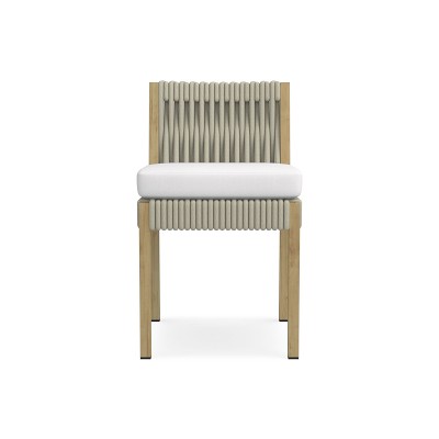 Ws Pasadena Dining Side Chair Cushion, Reticulated, Sunbrella Performance Canvas, White, Natural Teak