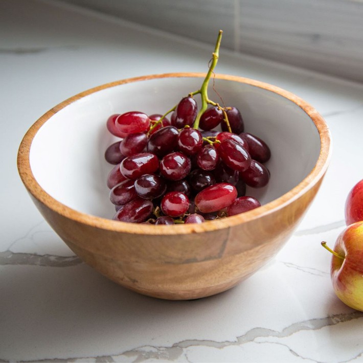 Jeanne Fitz Wood & White Salad Bowl, Medium