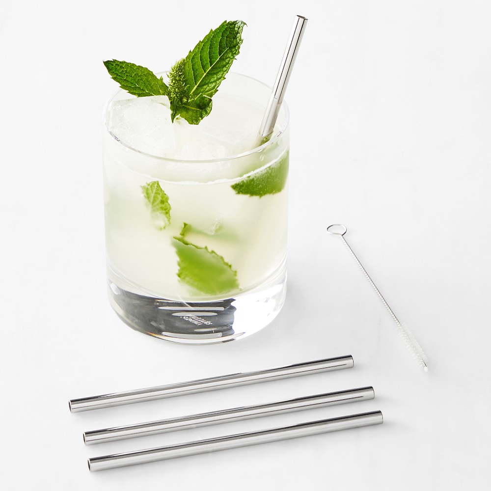 W  & P Metal Straws Set of 4, 5", Silver