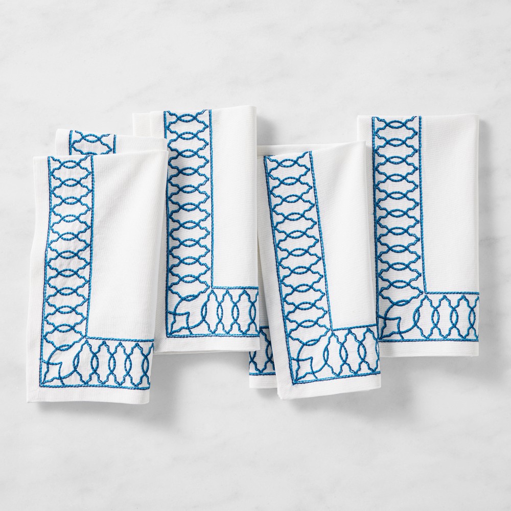Embroidered Lattice Napkins, Set of 4, Blue