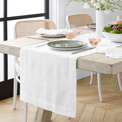 Italian Washed Linen Table Runner, White