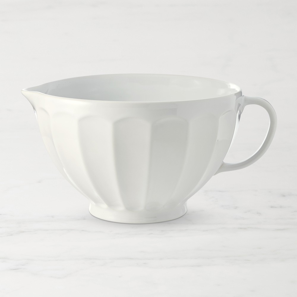 Ridged Ceramic Batter Bowl, White 