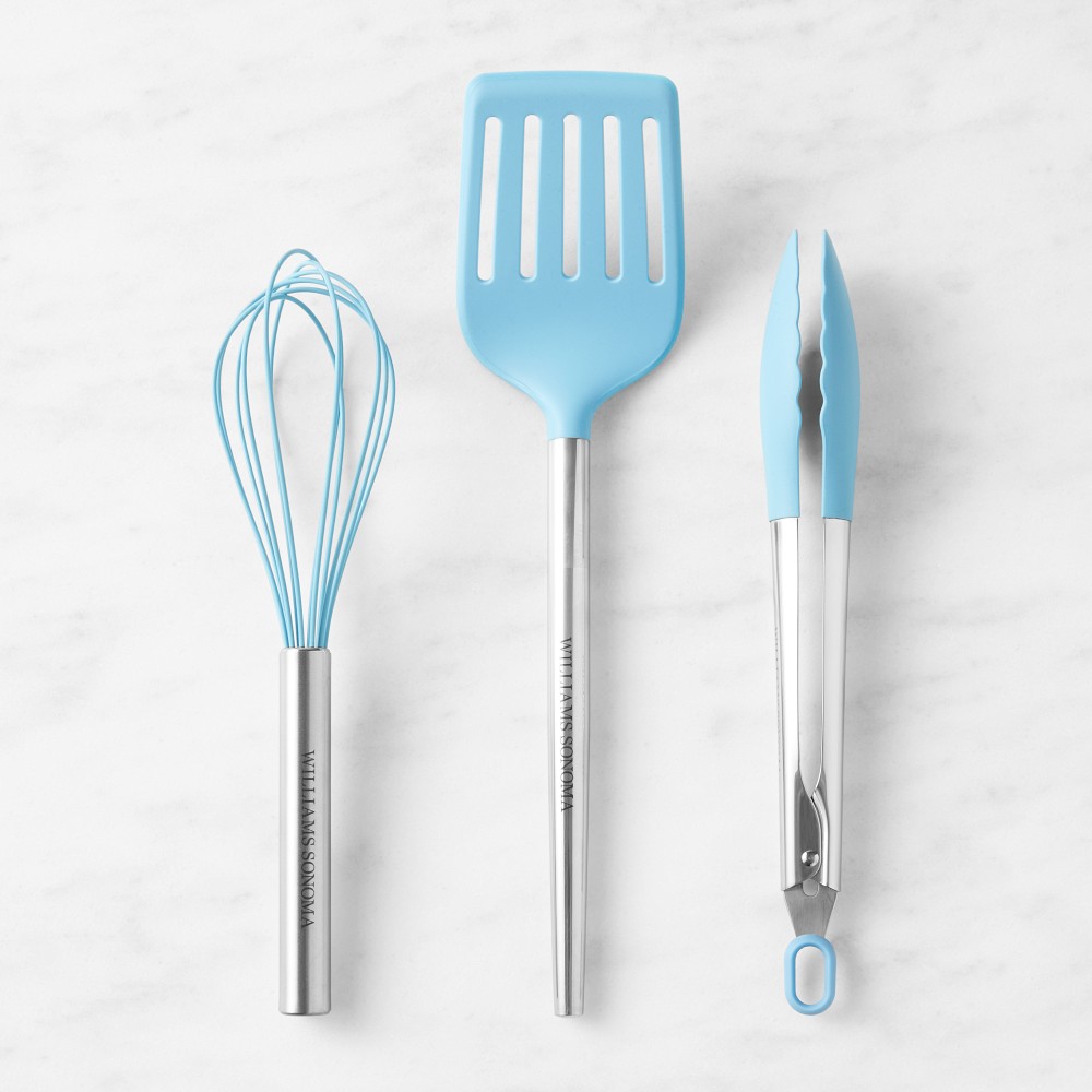 Williams Sonoma Stainless-Steel Silicone Utensil Pack, Set of 3, Sky Blue