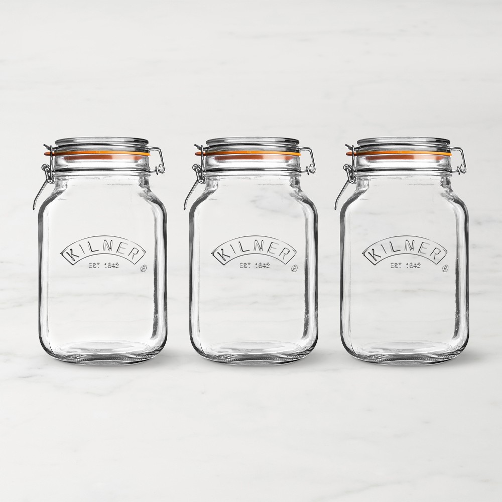 Kilner Square Clip Top Jar, 68 oz, Set of 3