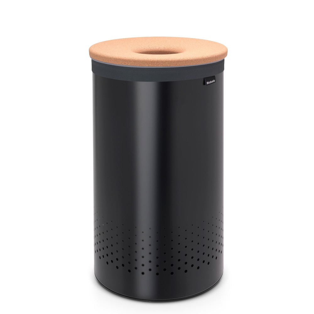 Brabantia Laundry Hamper, 16 Gallon, Cork Lid, Black