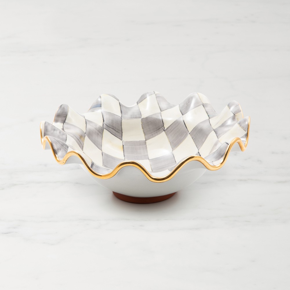 MacKenzie-Childs Sterling Check Medium Ceramic Fluted Serving Bowl